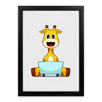 Ordinateur portable girafe - Affiche encadrée (27 × 37 cm) - noir - Devant