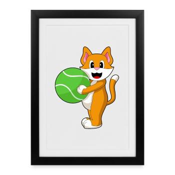 Chat Tennis Balle De Tennis Sport - Affiche encadrée (27 × 37 cm) - noir - Devant