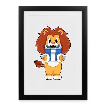 Lion Christmas Package - Framed poster (27 × 37 cm) - black - Front