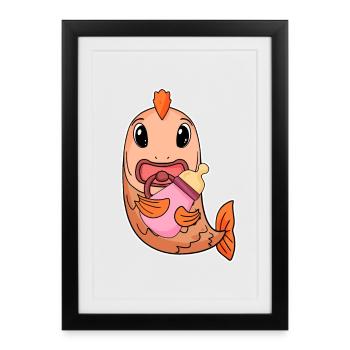 Motif de bébé poisson - Affiche encadrée (27 × 37 cm) - noir - Devant