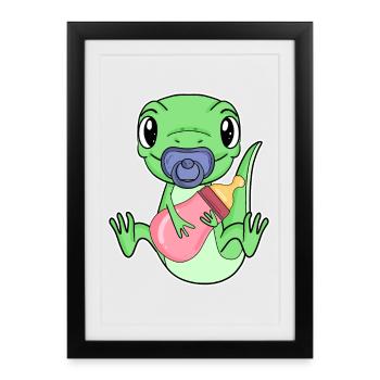 Baby Echse Motiv - Gerahmtes Poster (27 × 37 cm) - Schwarz - Vorne
