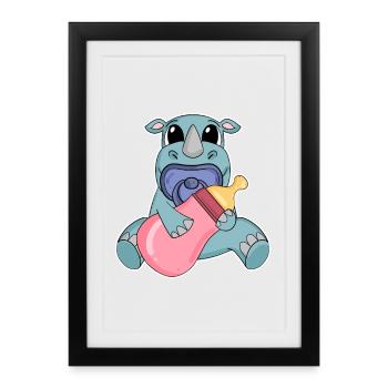Baby Nashorn Motiv - Gerahmtes Poster (27 × 37 cm) - Schwarz - Vorne