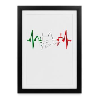 Florence Skyline Italie Heartbeat I Love Firenze - Affiche encadrée (27 × 37 cm) - noir - Devant