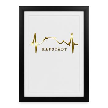 Cape Town Skyline Heartbeat Afrique du Sud Montagne de la Table - Affiche encadrée (27 × 37 cm) - noir - Devant