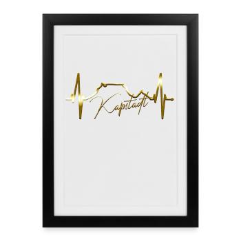 Cape Town Skyline Heartbeat Afrique du Sud Montagne de la Table - Affiche encadrée (27 × 37 cm) - noir - Devant