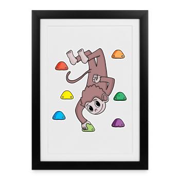 Monkey Rock Climbing Climbing - Framed poster (27 × 37 cm) - black - Front