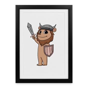Wikinger Motiv Löwe - Gerahmtes Poster (27 × 37 cm) - Schwarz - Vorne