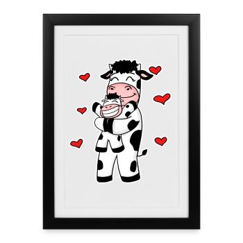 Famille de vaches - Vache avec bébé - Motif de vache - Affiche encadrée (27 × 37 cm) - noir - Devant