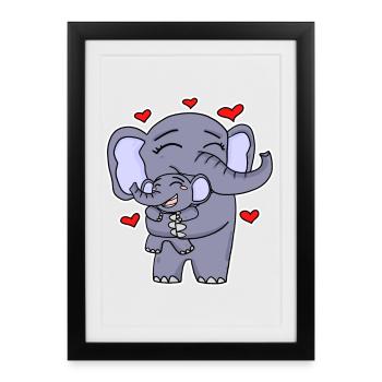 Elephant Family - Elephant with Baby - Elephant - Framed poster (27 × 37 cm) - black - Front