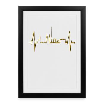 Zurich Skyline Heartbeat Suisse Amour Amour Zurich - Affiche encadrée (27 × 37 cm) - noir - Devant