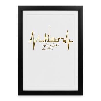 Zurich Skyline Heartbeat Suisse Amour Amour Zurich - Affiche encadrée (27 × 37 cm) - noir - Devant