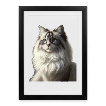 Fluffy Cat Face Portrait - Framed poster (27 × 37 cm) - black - Front