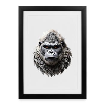 Tête de Gorille Tatouage Tribal Gorille Blanc - Affiche encadrée (27 × 37 cm) - noir - Devant