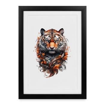 Tête de tigre style tatouage Tribal - Affiche encadrée (27 × 37 cm) - noir - Devant