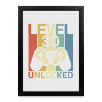 Niveau 30 Débloqué 30e anniversaire de joueur vidéo - Affiche encadrée (27 × 37 cm) - noir - Devant