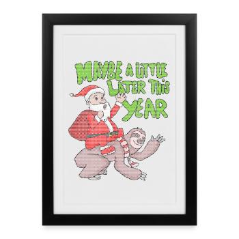 Paresseux père Noël cadeau de Noël - Affiche encadrée (27 × 37 cm) - noir - Devant