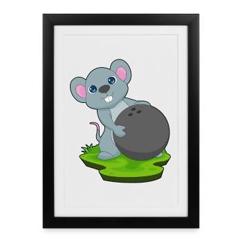 Souris Bowling Bowling Ball Sport - Affiche encadrée (27 × 37 cm) - noir - Devant