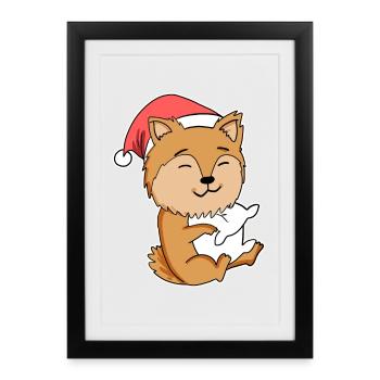 Pomeranian Dog Animal Christmas - Framed poster (27 × 37 cm) - black - Front