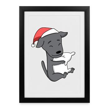 Lévrier italien chien Animal Noël - Affiche encadrée (27 × 37 cm) - noir - Devant
