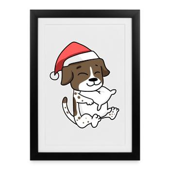Chien allemand à poil court Animal Noël - Affiche encadrée (27 × 37 cm) - noir - Devant