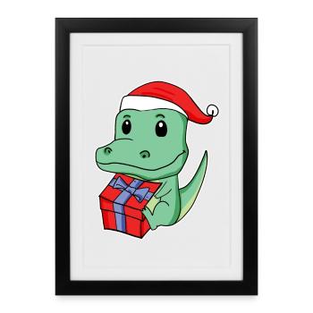 Crocodile avec bonnet de Père Noël - Affiche encadrée (27 × 37 cm) - noir - Devant