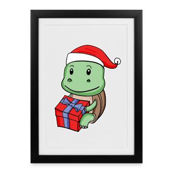 Tortue avec chapeau de Noël - Affiche encadrée (27 × 37 cm) - noir - Devant