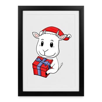 Chèvre avec bonnet de Père Noël - Noël - Affiche encadrée (27 × 37 cm) - noir - Devant