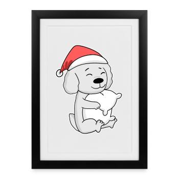 Chien maltais Animal Noël - Affiche encadrée (27 × 37 cm) - noir - Devant