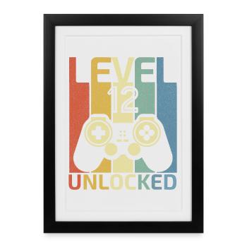 Niveau 12 Débloqué Funny Video Gamer 12e anniversaire - Affiche encadrée (27 × 37 cm) - noir - Devant