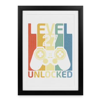 Level 27 Unlocked Funny Video Gamer 27Th Birthday - Framed poster (27 × 37 cm) - black - Front