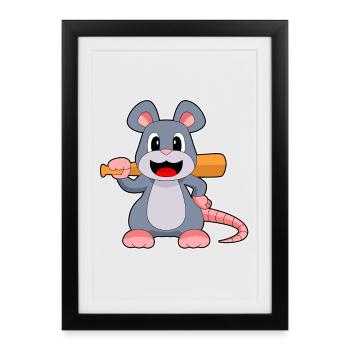 Mouse Baseball Baseball Bats Sports - Framed poster (27 × 37 cm) - black - Front