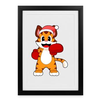 Tiger Weihnachten Boxen - Gerahmtes Poster (27 × 37 cm) - Schwarz - Vorne