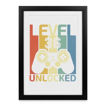 Level 36 Unlocked Funny Video Gamer 36Th Birthday - Framed poster (27 × 37 cm) - black - Front