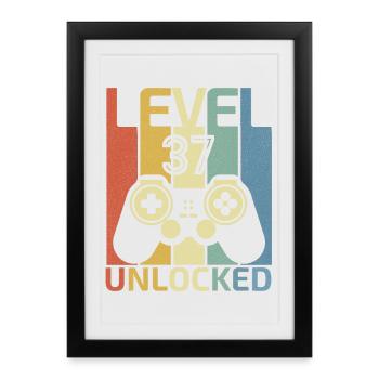 Level 37 Unlocked Funny Video Gamer 37Th Birthday - Framed poster (27 × 37 cm) - black - Front