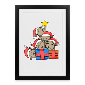 Kangourou Kangourou Arbre de Noël Noël - Affiche encadrée (27 × 37 cm) - noir - Devant