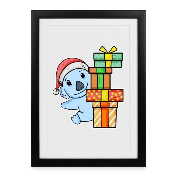 Koala with Santa hat and Christmas present - Framed poster (27 × 37 cm) - black - Front