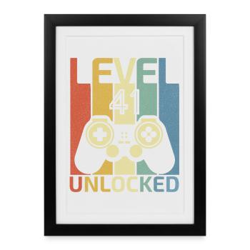 Level 41 Unlocked Funny Video Gamer 41Th Birthday - Affiche encadrée (27 × 37 cm) - noir - Devant