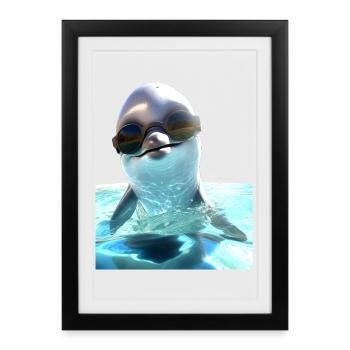 Dolphin Sunglasses Love Dolphins Cute Dolphin - Framed poster (27 × 37 cm) - black - Front