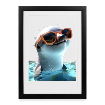 Dolphin Sunglasses Love Dolphins Cute Dolphin - Framed poster (27 × 37 cm) - black - Front