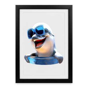Dolphin Sunglasses Love Dolphins Cute Dolphin - Framed poster (27 × 37 cm) - black - Front