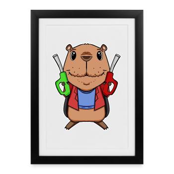 Capybara Capybara Pompiste - Affiche encadrée (27 × 37 cm) - noir - Devant