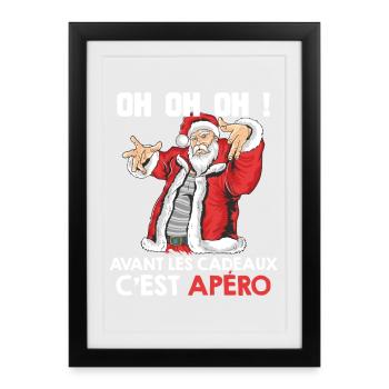 OH OH OH Cadeaux Apéro Humour Noël Famille Pull - Affiche encadrée (27 × 37 cm) - noir - Devant