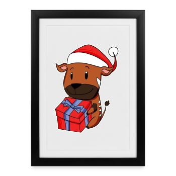 Antilope avec chapeau de Père Noël - Affiche encadrée (27 × 37 cm) - noir - Devant
