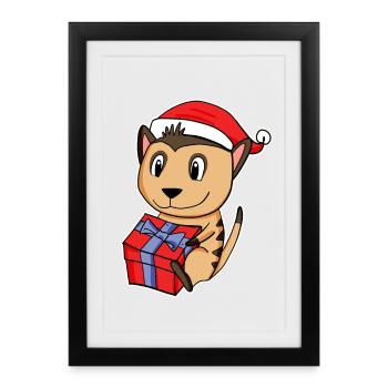 Suricate avec chapeau de Père Noël - Noël - Affiche encadrée (27 × 37 cm) - noir - Devant