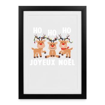 3 Rennes de Noël Ho Ho Joyeux Noël - Affiche encadrée (27 × 37 cm) - noir - Devant