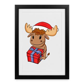 Orignal avec chapeau de Père Noël Noël - Cerf - Affiche encadrée (27 × 37 cm) - noir - Devant