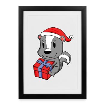 Skunk avec chapeau de Noël - Affiche encadrée (27 × 37 cm) - noir - Devant