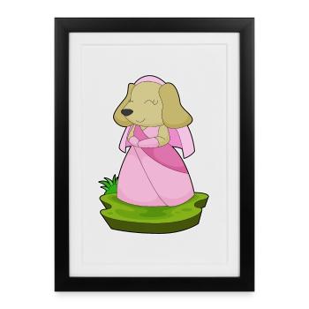 Chien voile de mariée mariage - Affiche encadrée (27 × 37 cm) - noir - Devant