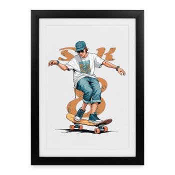 Garçon patineur - Affiche encadrée (27 × 37 cm) - noir - Devant