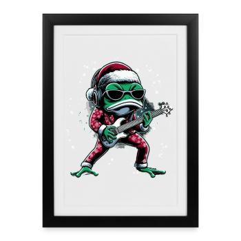 cool frog with guitar and santa hat - Framed poster (27 × 37 cm) - black - Front